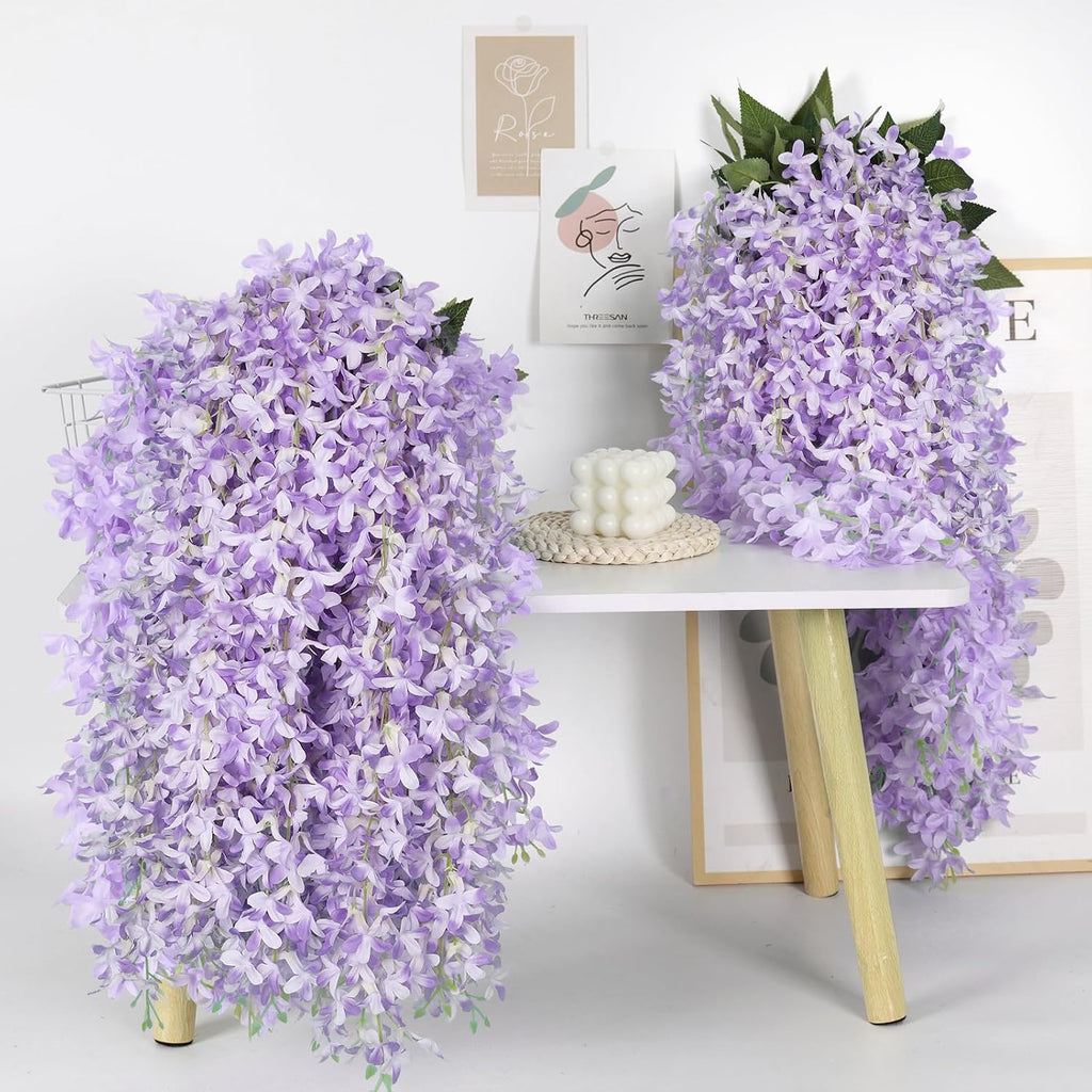RECUTMS Artificial Silk Lilac Purple Flowers Garland 8Pcs-24Branches 33.5in