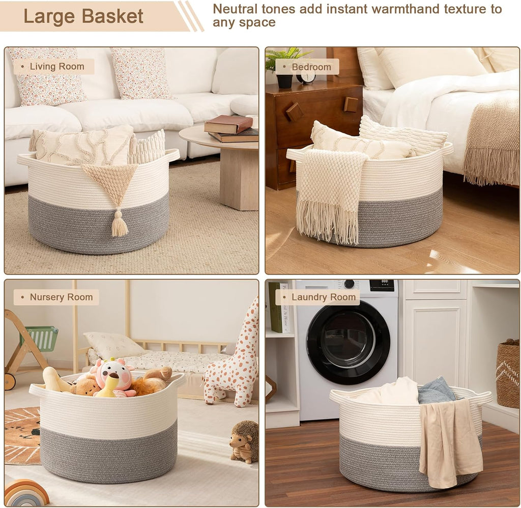OIAHOMY 115L Extra Large Blanket Basket Living Room Laundry Basket Grey