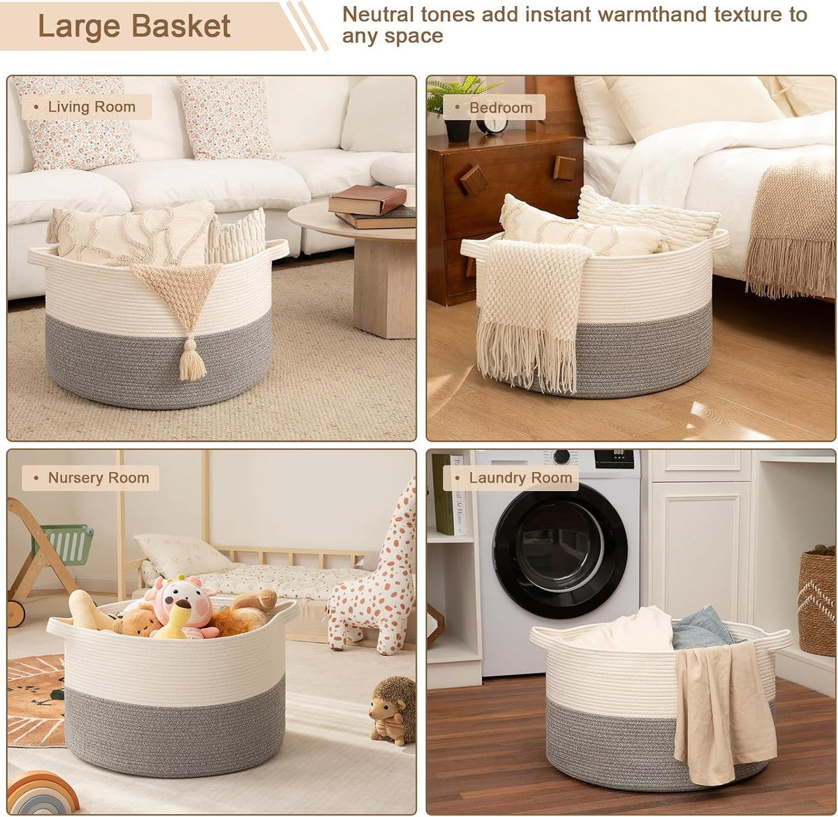 OIAHOMY 115L Extra Large Blanket Basket Living Room Laundry Basket Grey