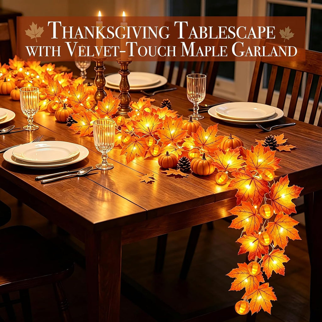 3 Pack Timer Fall Garland with Pumpkin Lights 30Ft 60LED Pumpkin Garland