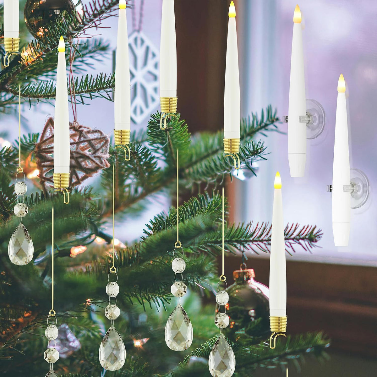 JOIONE Christmas Tree Candles, 10 Pcs Crystal Water Drop Tree Hanging Decor