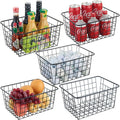 JUNCHU CHERRY Wire Kitchen Storage Basket 5 Packs,Perfect Pantry Organization Accessories Basket,Laundry,Countertop Organization,Suitable for Kitchen,Bathroom,Bedroom,Tabletop,Stackable,Black
