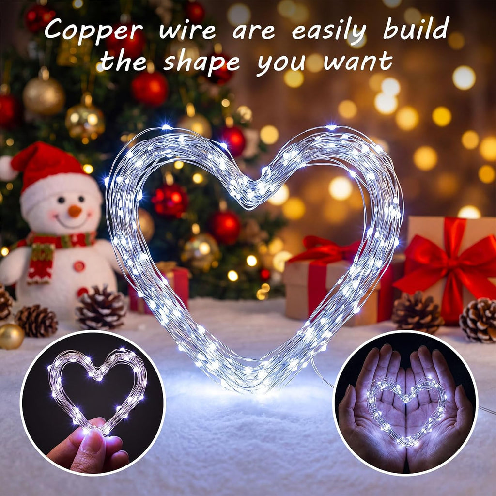 Macarrie Fairy Lights 33ft 100 LED USB Light, Warm Cool, White USB, 6 Pcs