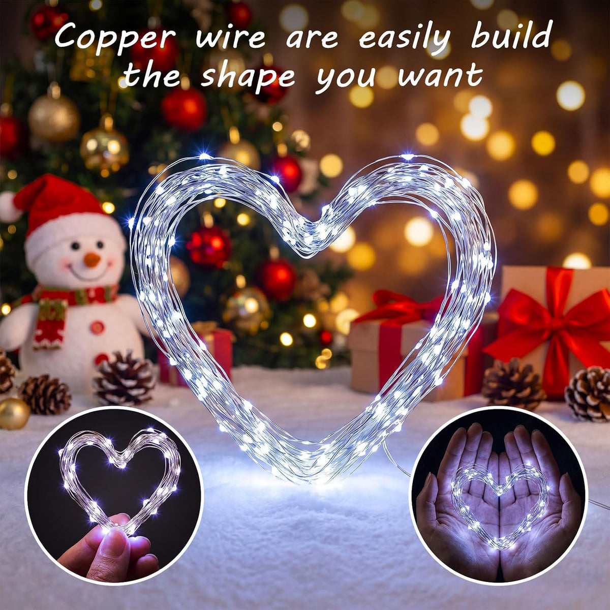 Macarrie Fairy Lights 33ft 100 LED USB Light, Warm Cool, White USB, 6 Pcs