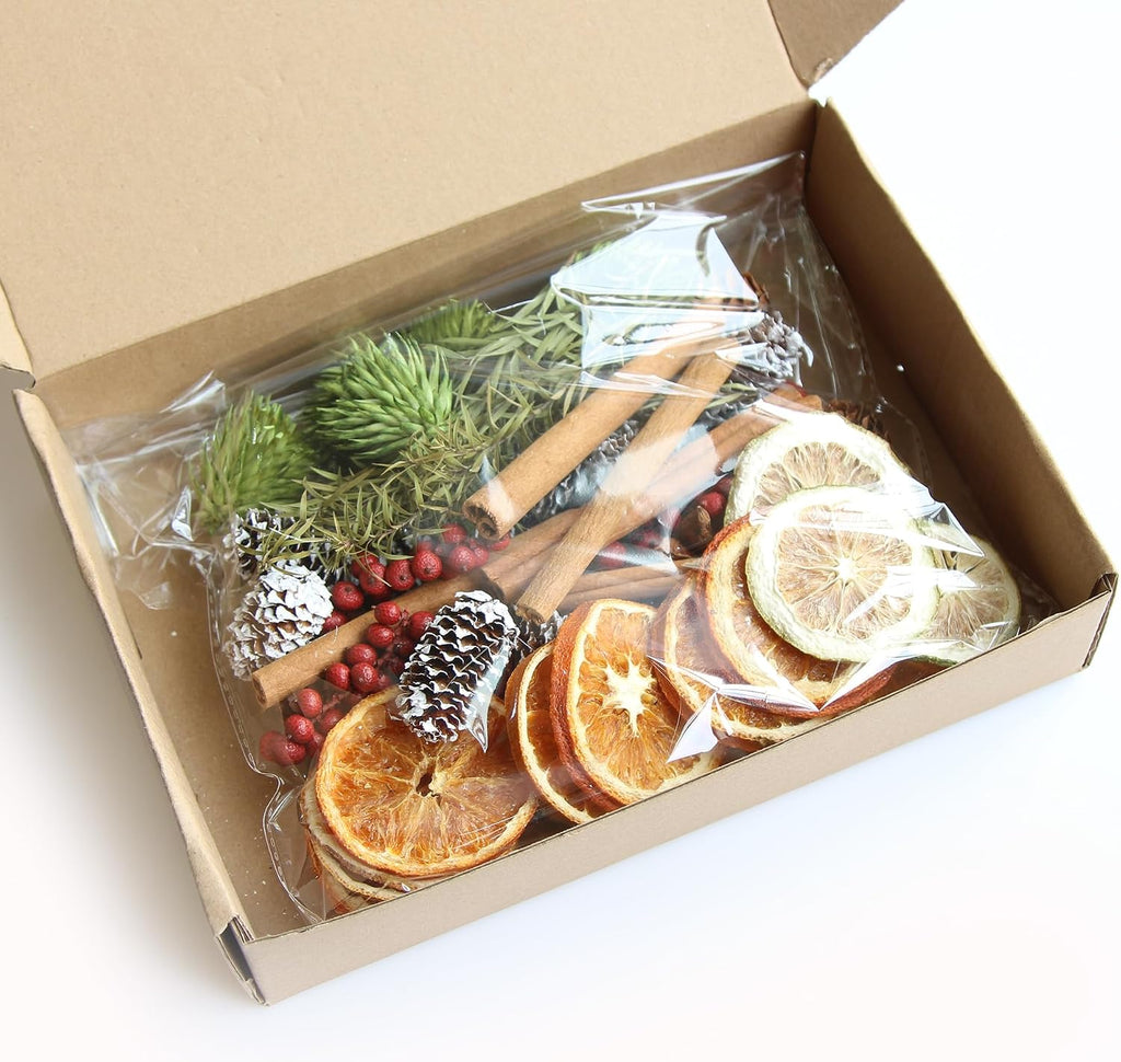 DIY Natural Dried Flower Kit - Bulk Dried Plants, Pine Cones, Scented Lemon Slices, Cinnamon Sticks Wood Roses & Mini Pinecones for Home Décor, Christmas Decoration (Orange - A)