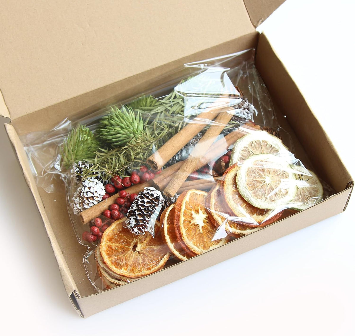 DIY Natural Dried Flower Kit - Bulk Dried Plants, Pine Cones, Scented Lemon Slices, Cinnamon Sticks Wood Roses & Mini Pinecones for Home Décor, Christmas Decoration (Orange - A)