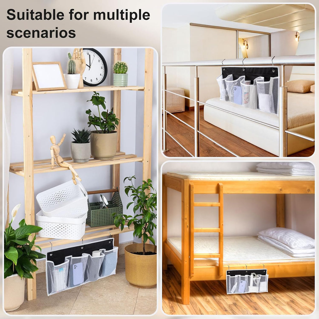 Pndeyo 1pc Bed Hanging Shoe Organizers with 3pcs Hooks, 22.44x11.61in,Black