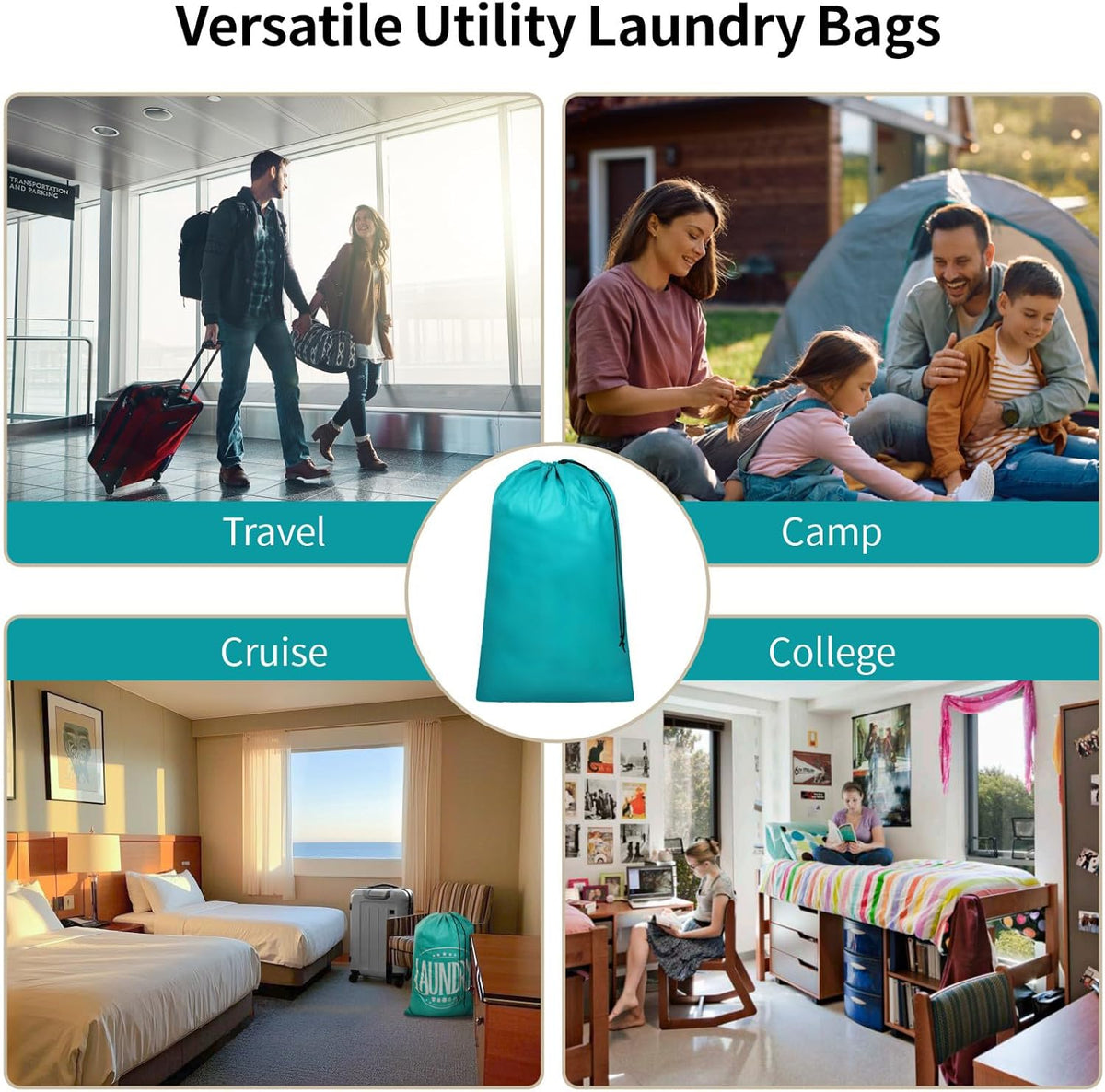 Travel Laundry Bags 2 Pack - Dirty Clothes Travel Bag for Cruise, 24x36 in