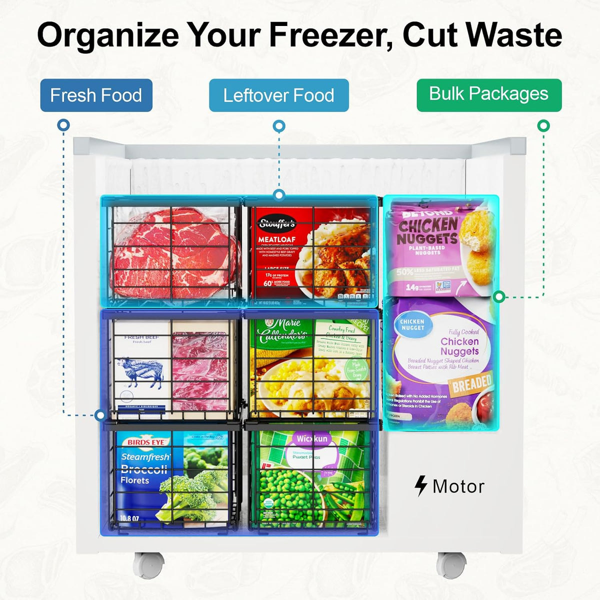 iSPECLE Deep Freezer Organizer - Large Baskets for 5 to 7 Cu.Ft, 6 Pack