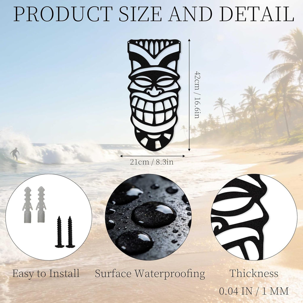 Zckjnoi Black Metal Tiki Mask Wall Decor, Tropical Tikis Art Decoration for Tiki Bar, Tiki Partys, Luau Partys and Hawaiian-Themed Party, Tiki Bar Accessories, Tiki Bars Statue Gifts