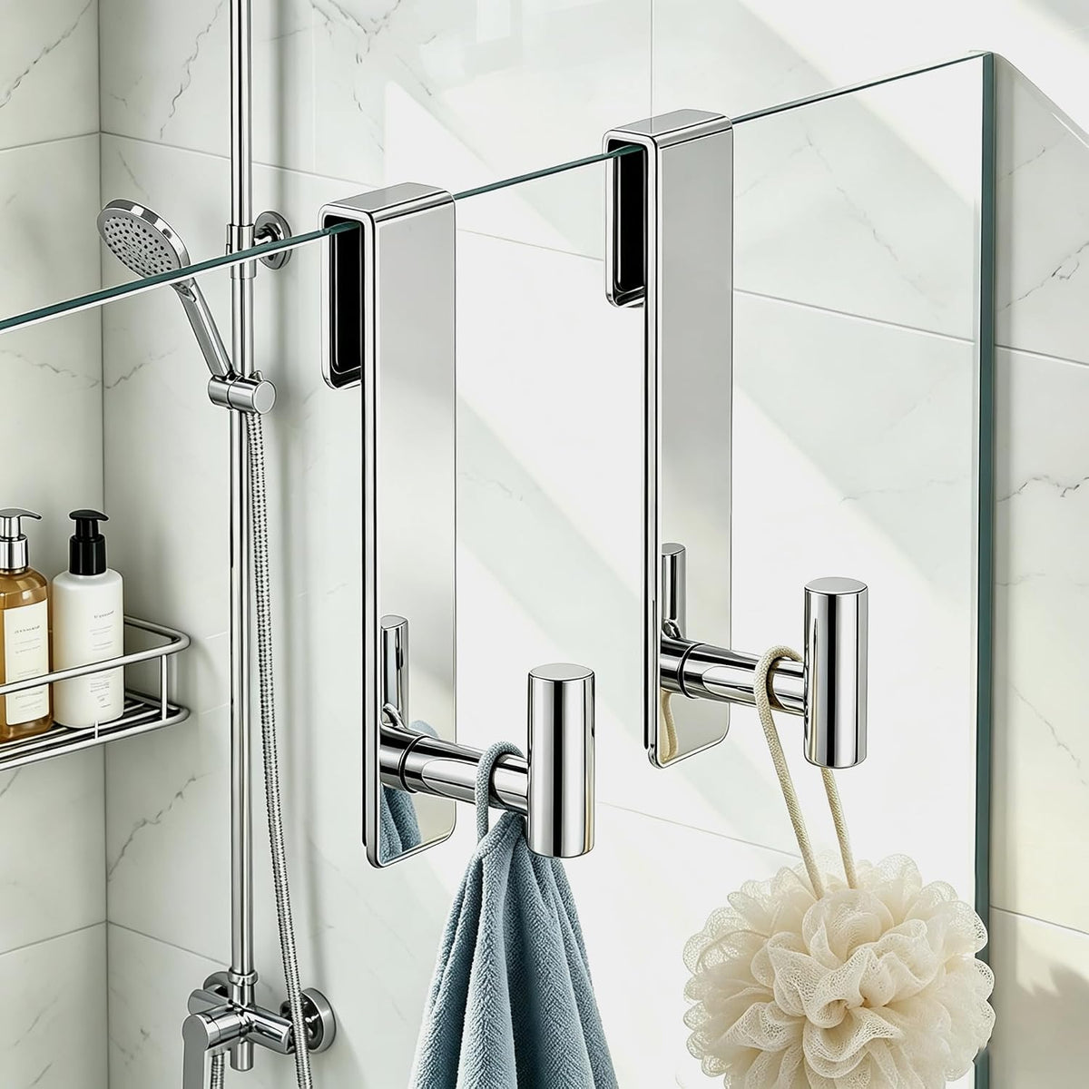HUFEEOH 2-Pack Shower Door Hooks for 3/8-Inch Glass, T-Shaped
