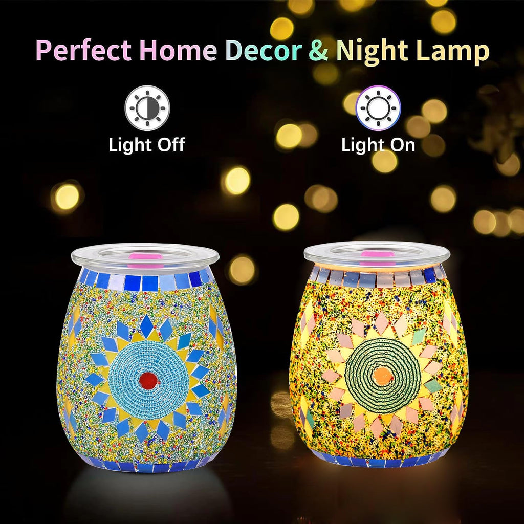 Dicimi Electric Candle Warmer, Mosaic Sunflower Design Wax Melt Warmer with Warm Night Light, No Flame Candle Warmer Lamp for Home Decor, Wax Melter for Scented Wax, Safe Wax Warmer for Aroma Gift