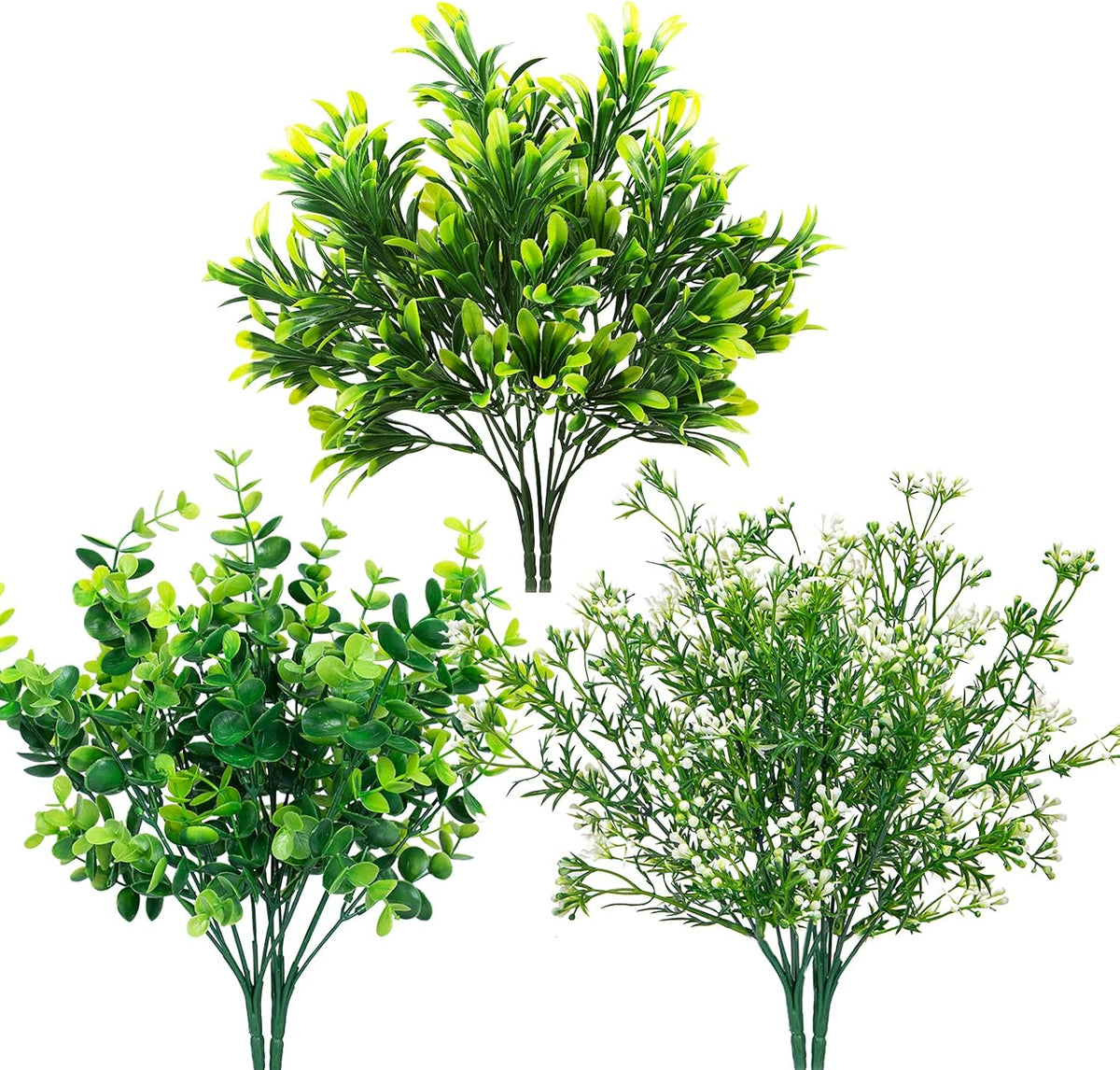 Ouddy Decor 6 Pcs Mixed Artificial Greenery, Fake Plastic Plants Outdoor