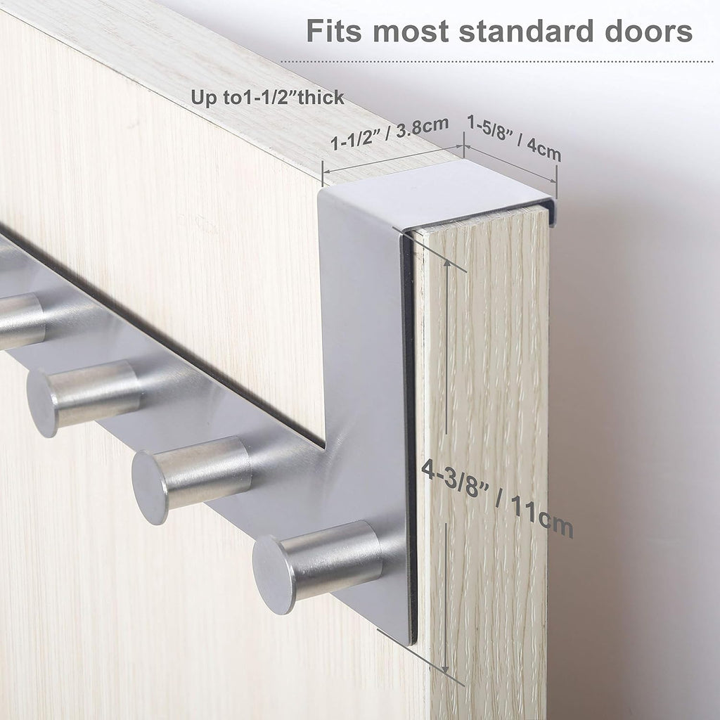 WEBI Over The Door Hooks Door Hanger,Over The Door Towel Rack with 6 Peg Hooks for Hanging,Over Door Coat Rack for Clothes,Back of Bathroom,Silver