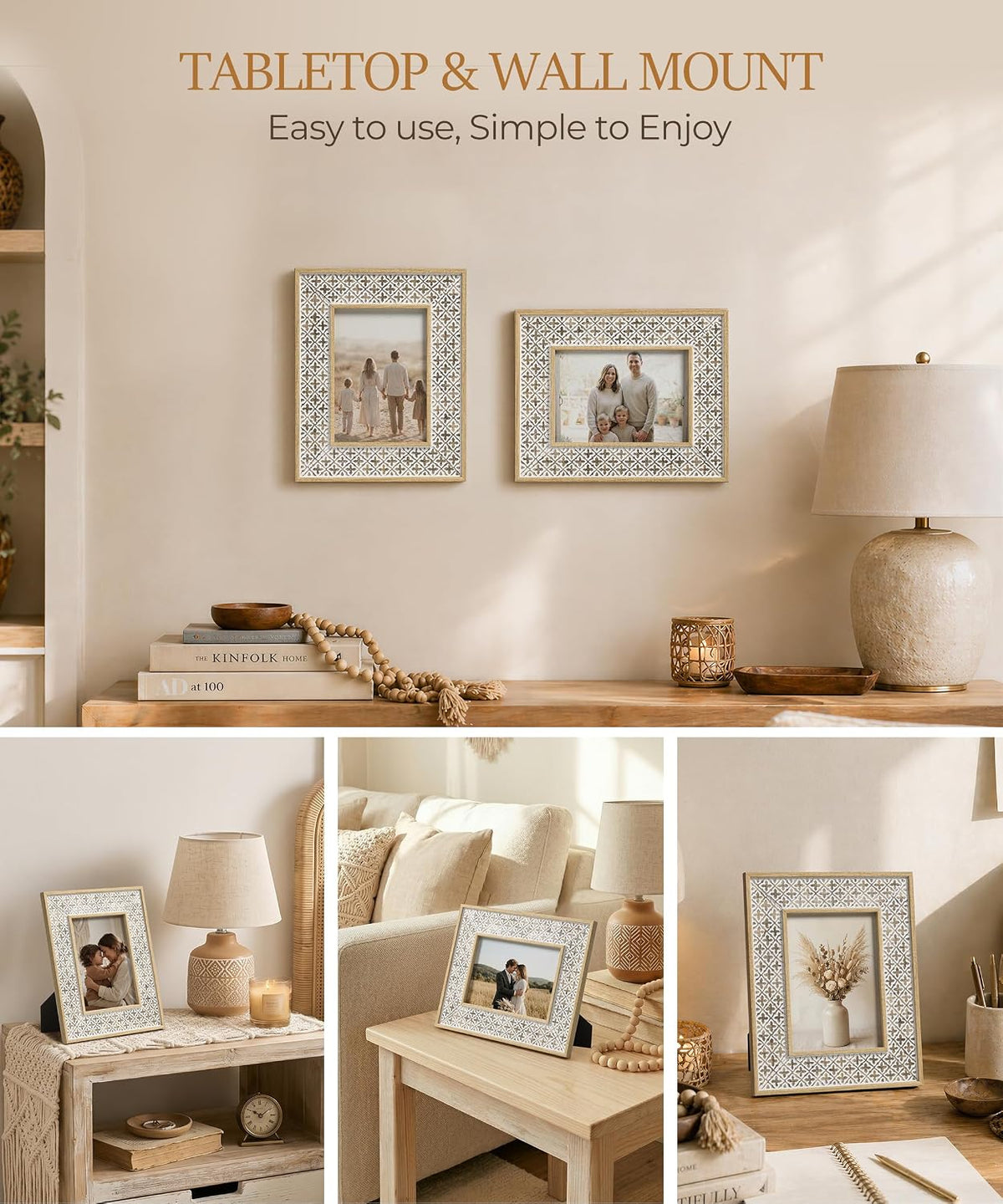 Afuly 5x7 Boho Picture Frame Set of 2 White Unique Photo Frame