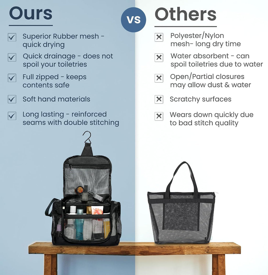 The Fine Living Co. Portable Latex Mesh Shower Caddy Hanging Metal Hook
