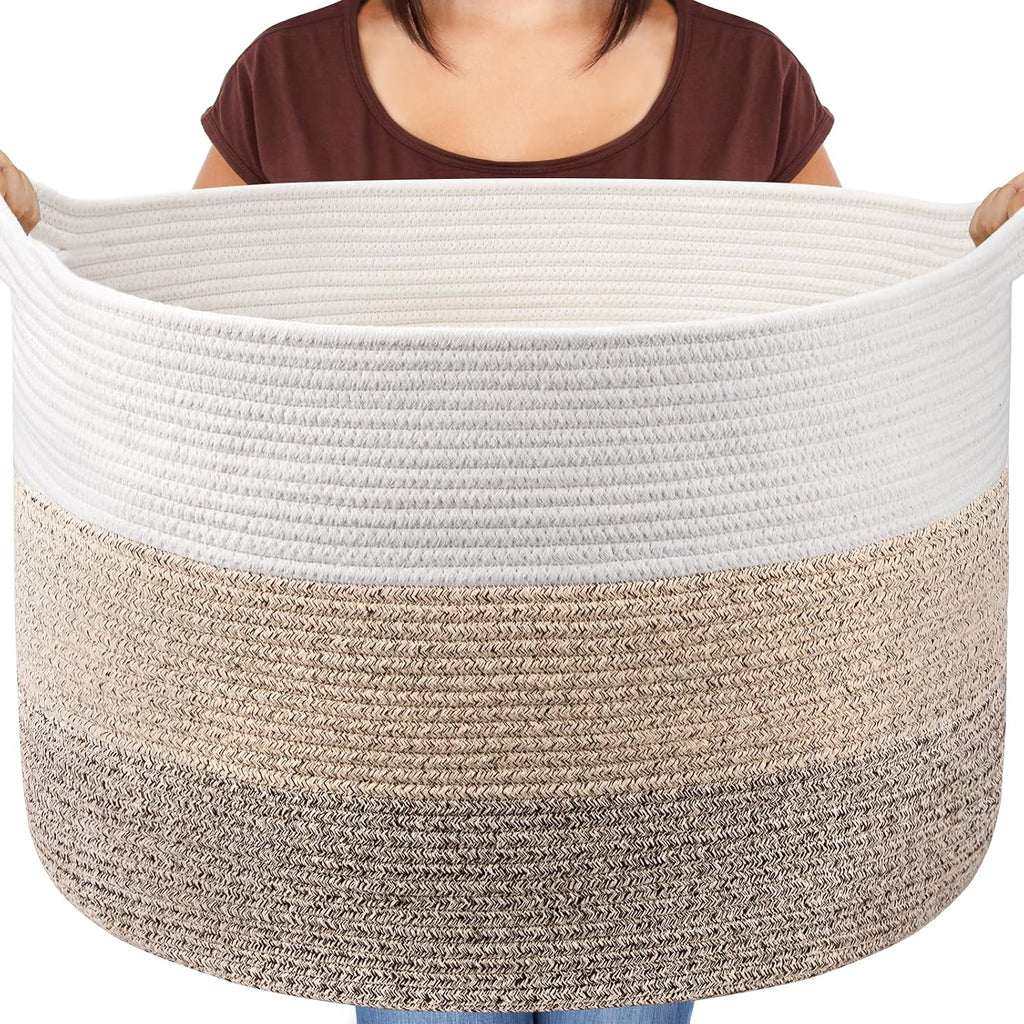 Maliton Woven Rope Blanket Basket Living Room, Storage Toy Basket, 90L