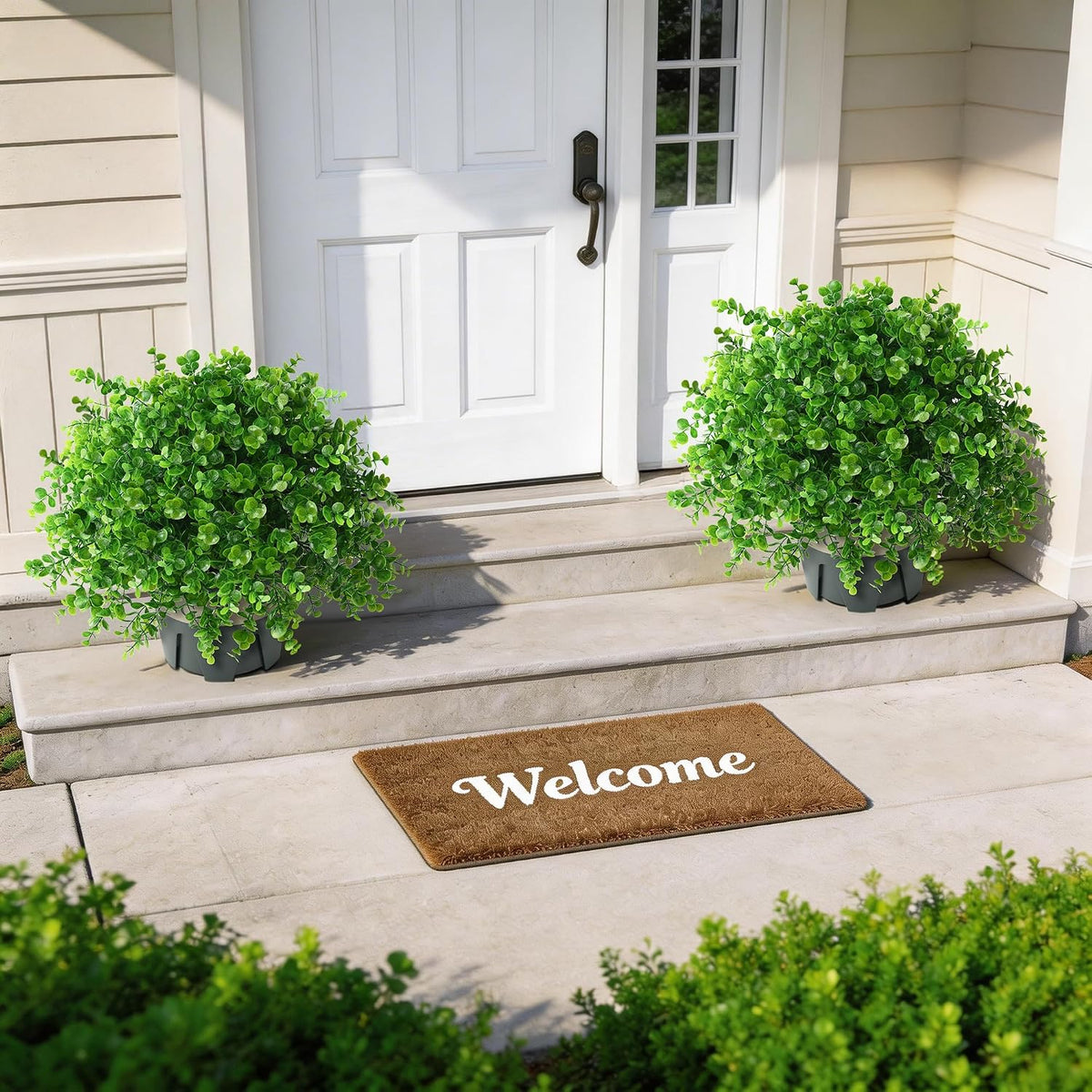 Fake Plants Artificial Boxwood Topiary, 2 Pack Artificial Plants Outdoor with Pot UV-Resistant Faux Plants Look Real Front Porch Farmhouse Garden Patio Yard Decor