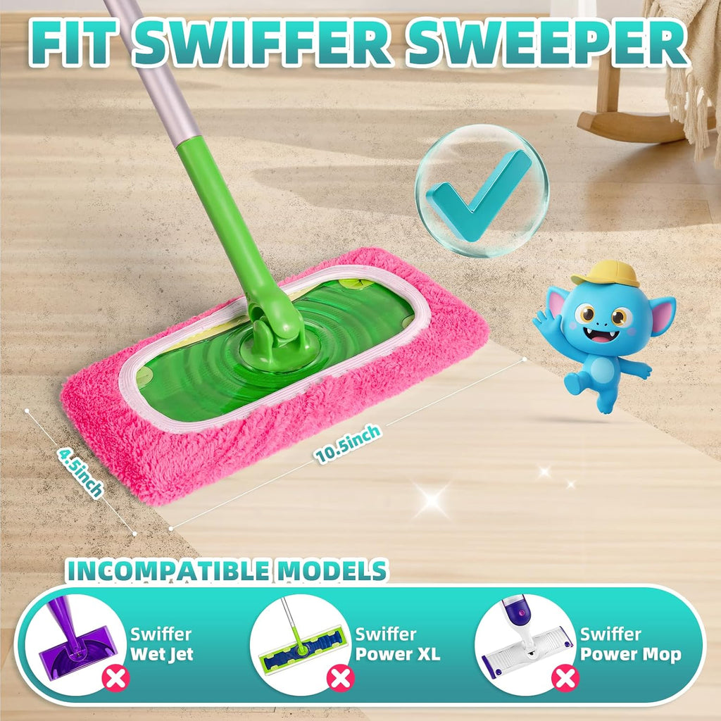 6 Pack Reusable Mop Pads for Swiffer, Washable Wet Pads Refill, Green&Pink