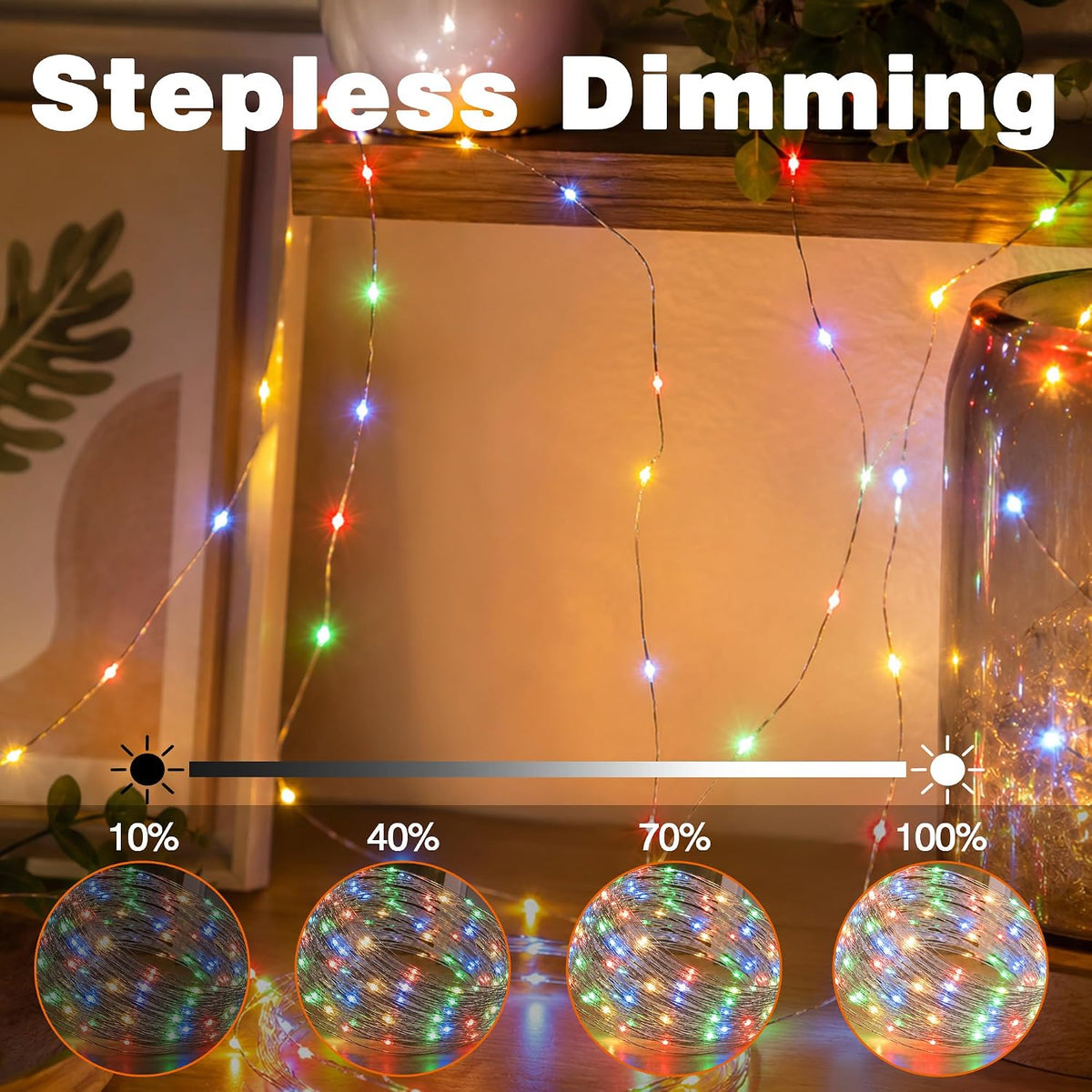 33FT 100 LED Plug in Fairy Lights with 13 Modes & Timer, Multicolor