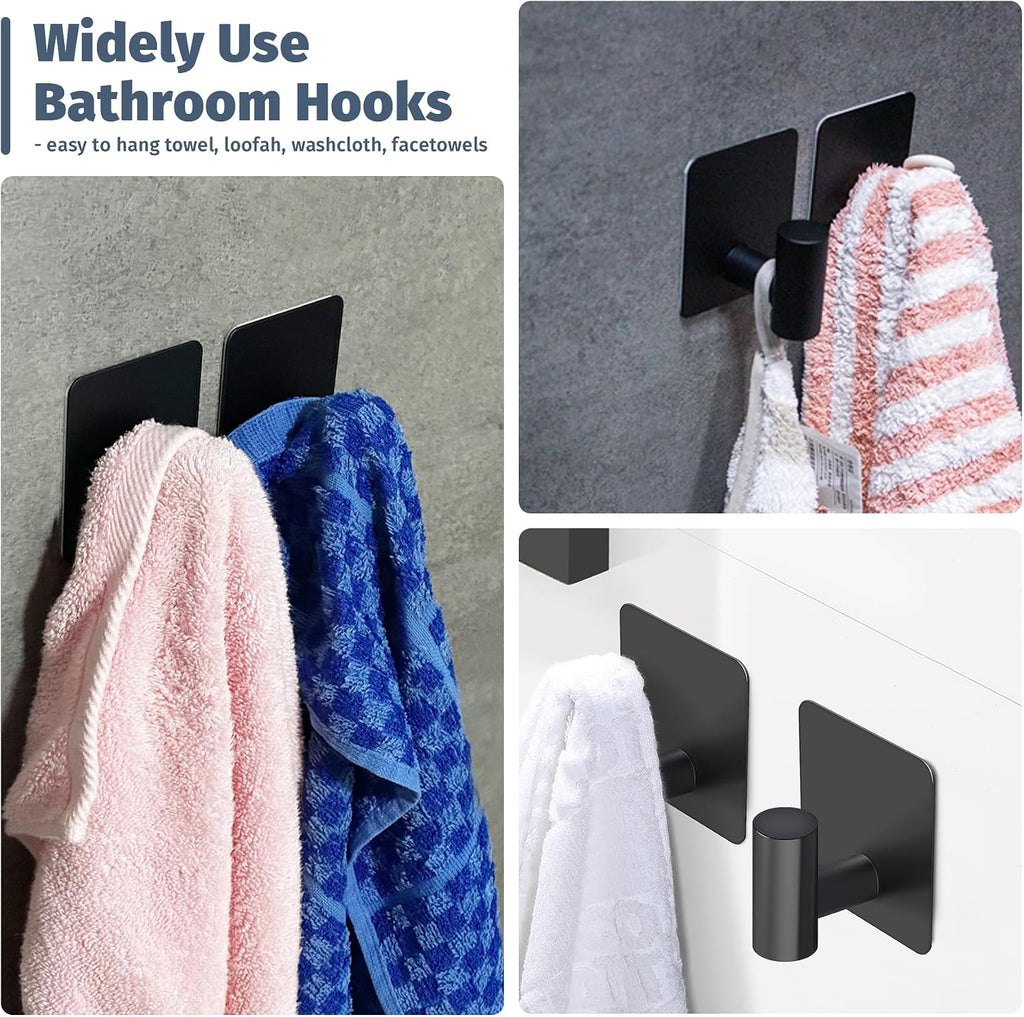 Rise age Adhesive Hooks, Adhesive Towel Hooks for Shower Wall Black 4 Pcs