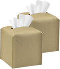 Square Tissue Box Cover PU Leather Tissue Holder for Bathroom, Cube Décorative Organizer, Tissue Paper Dispenser for Bathroom, Kitchen, Bedroom, Office, Tabletop (2, Gold)