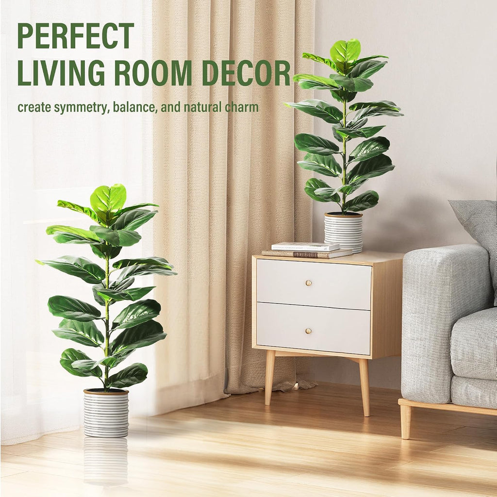 Suntee 2 Pack Faux Fiddle Leaf Fig Trees with Felt Fabric Cover, 30 Inches