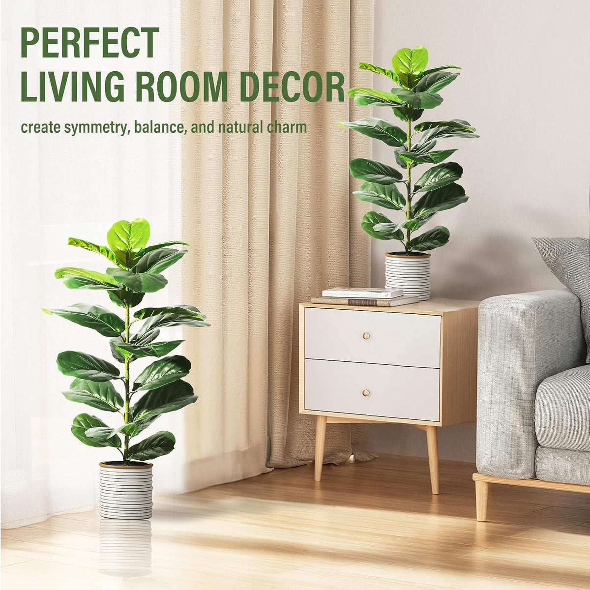 Suntee 2 Pack Faux Fiddle Leaf Fig Trees with Felt Fabric Cover, 30 Inches