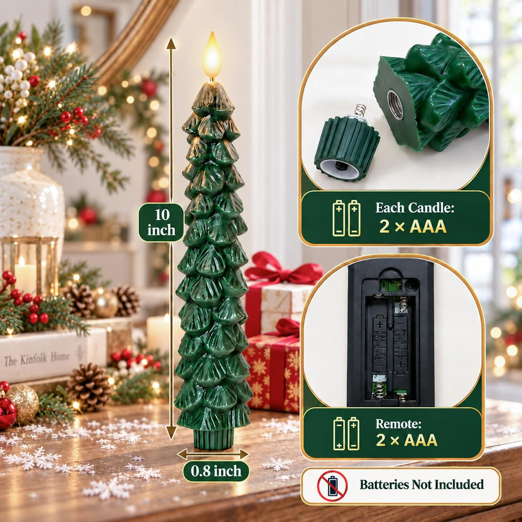 Flameless Christmas Tree Shaped Candles, Taper Xmas Window Decor Gifts