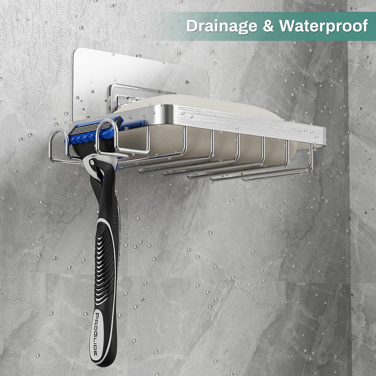 Stainless Steel Adhesive Soap Bar Holder for Shower Wall with 2 Hooks