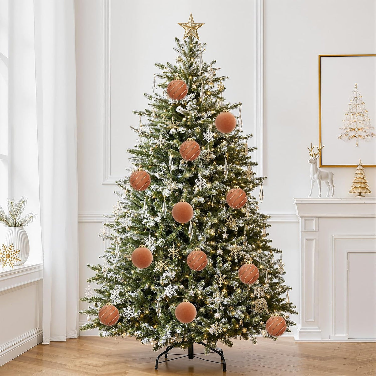 16 Pcs Brown Velvet Christmas Ball Ornaments, Flocked Tree Decorations