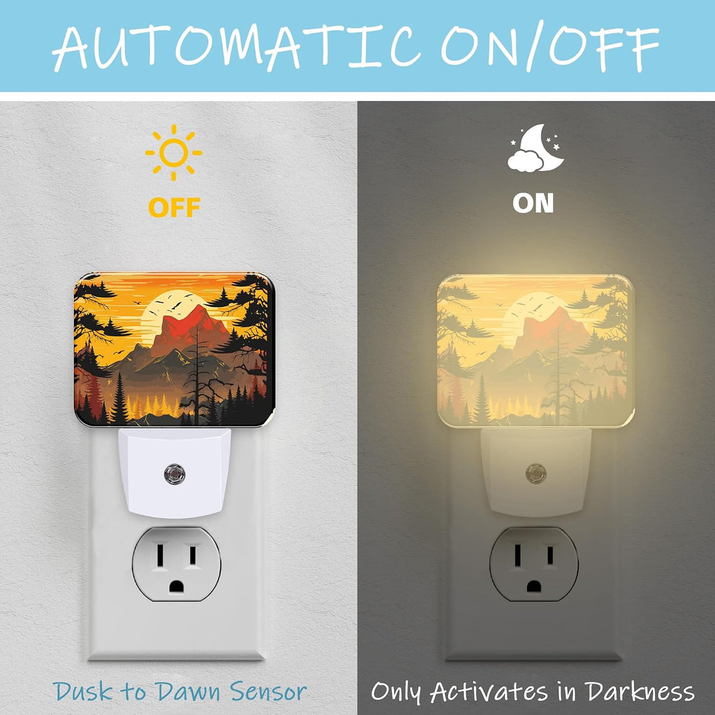 Night Light Vintage Mountain Landscape Plug-in Wall LED Night Lamp with Dusk-to-Dawn Smart Sensor Lamp for Adult Bedroom Living Room Hallway Kitchen
