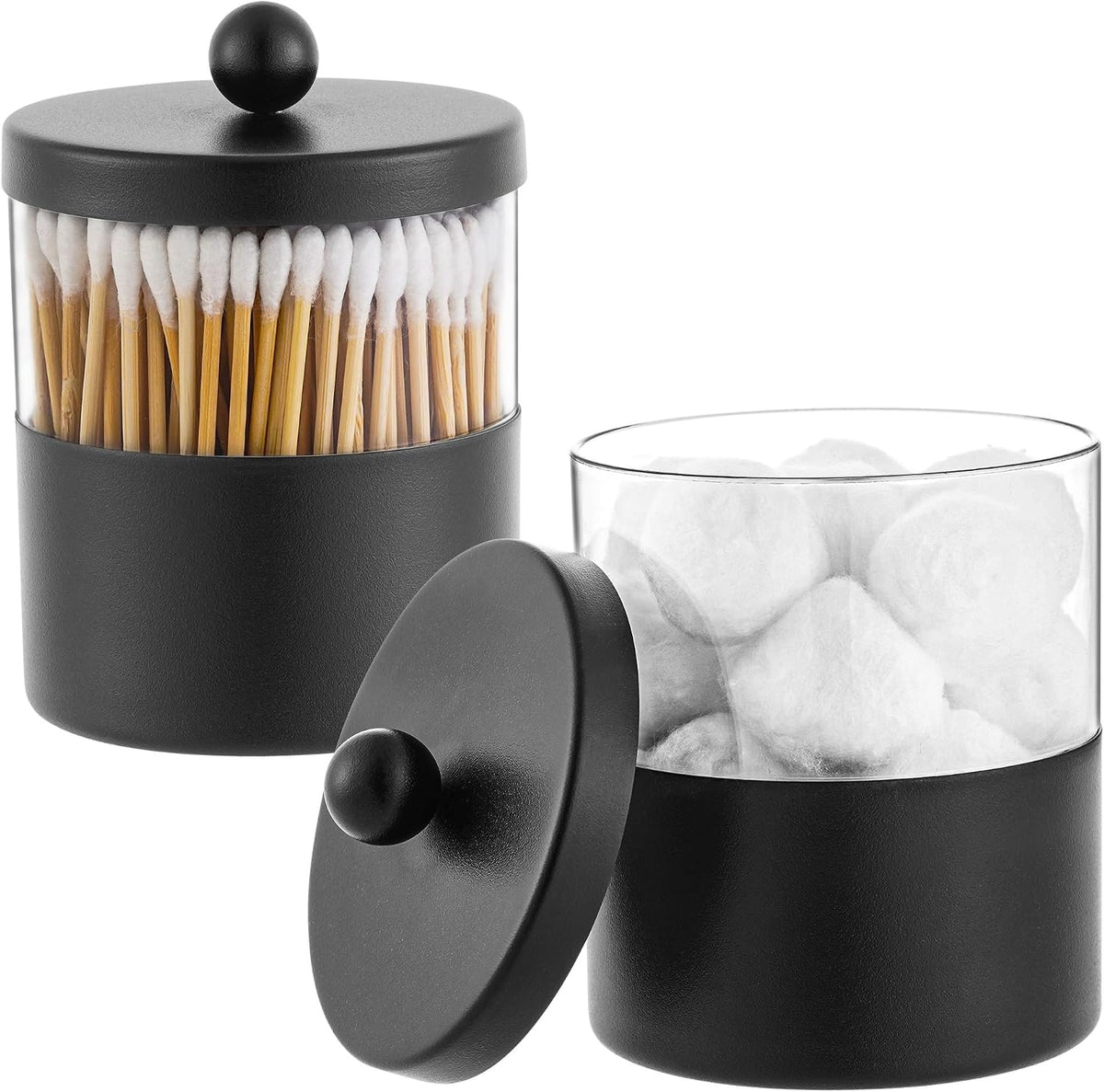 Gaussra Black Apothecary Jar, Black Qtip Holder, Bathroom Jar with Stickers