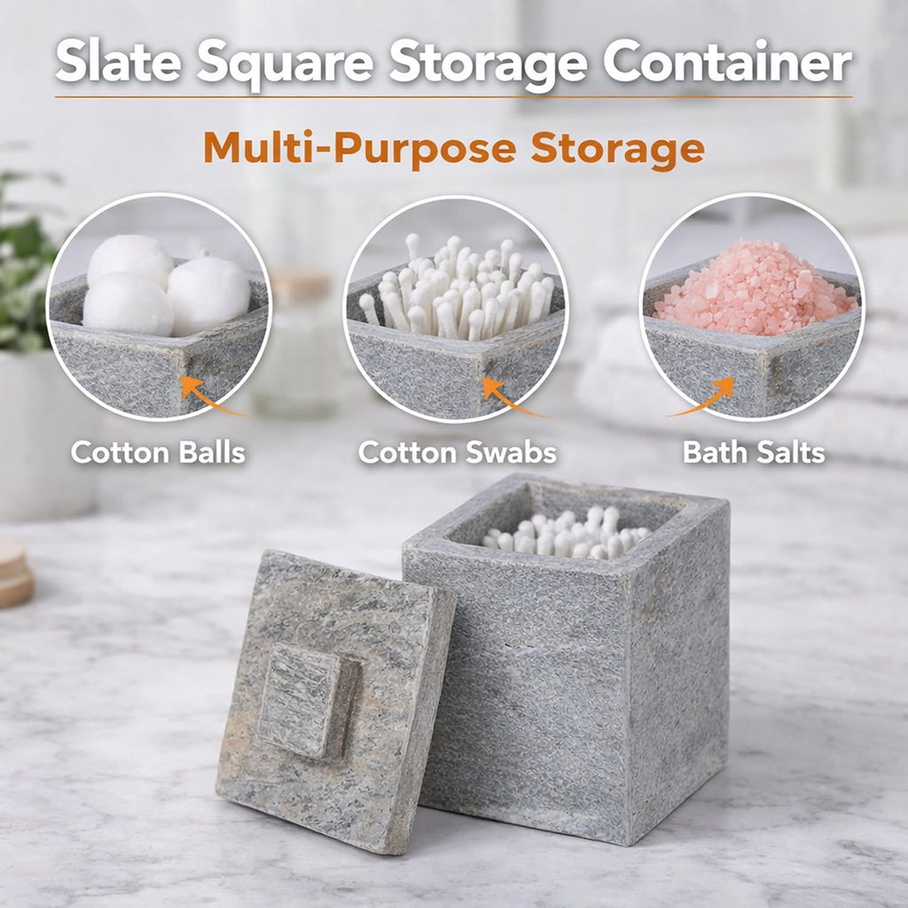 Creative Home Natural Slate Stone Cotton Ball Swab Holder Canister Jar