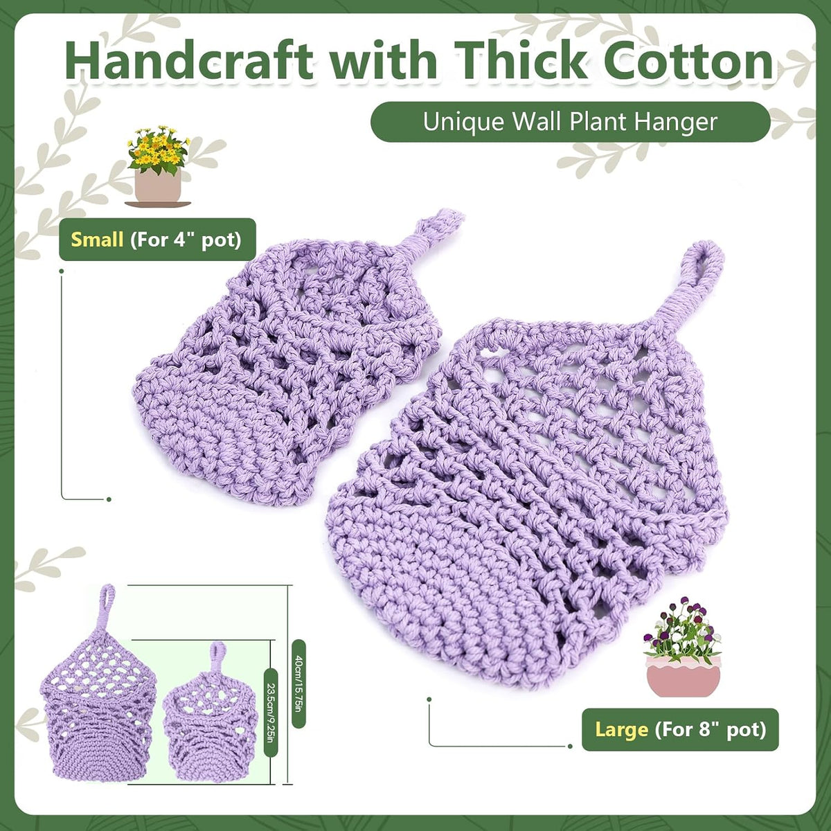 Macrame Wall Plant Hanger, Small Hanging Planter Basket Holder, Wall Planters for Indoor Plants, for Up to 4 Inch Pot (Purple, 4-Inch)