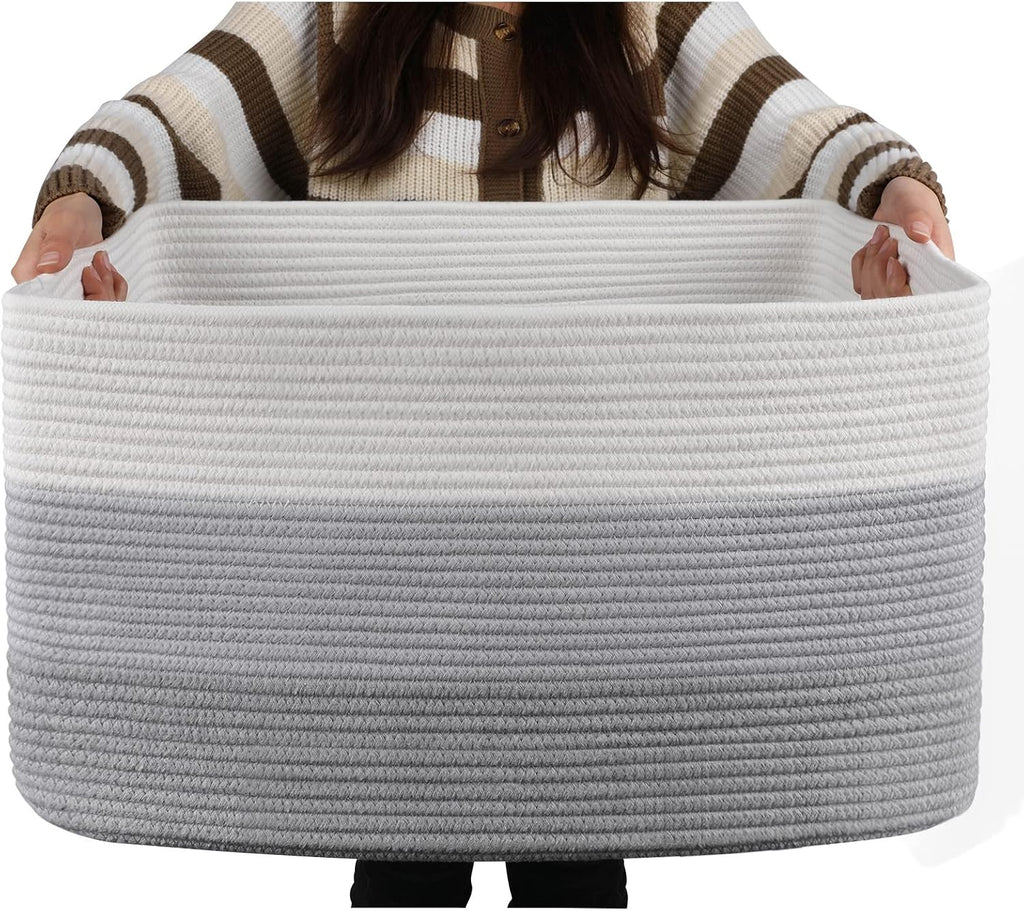 OIAHOMY Blanket Basket Laundry Basket Dog Toy Basket 75L Gradient Grey