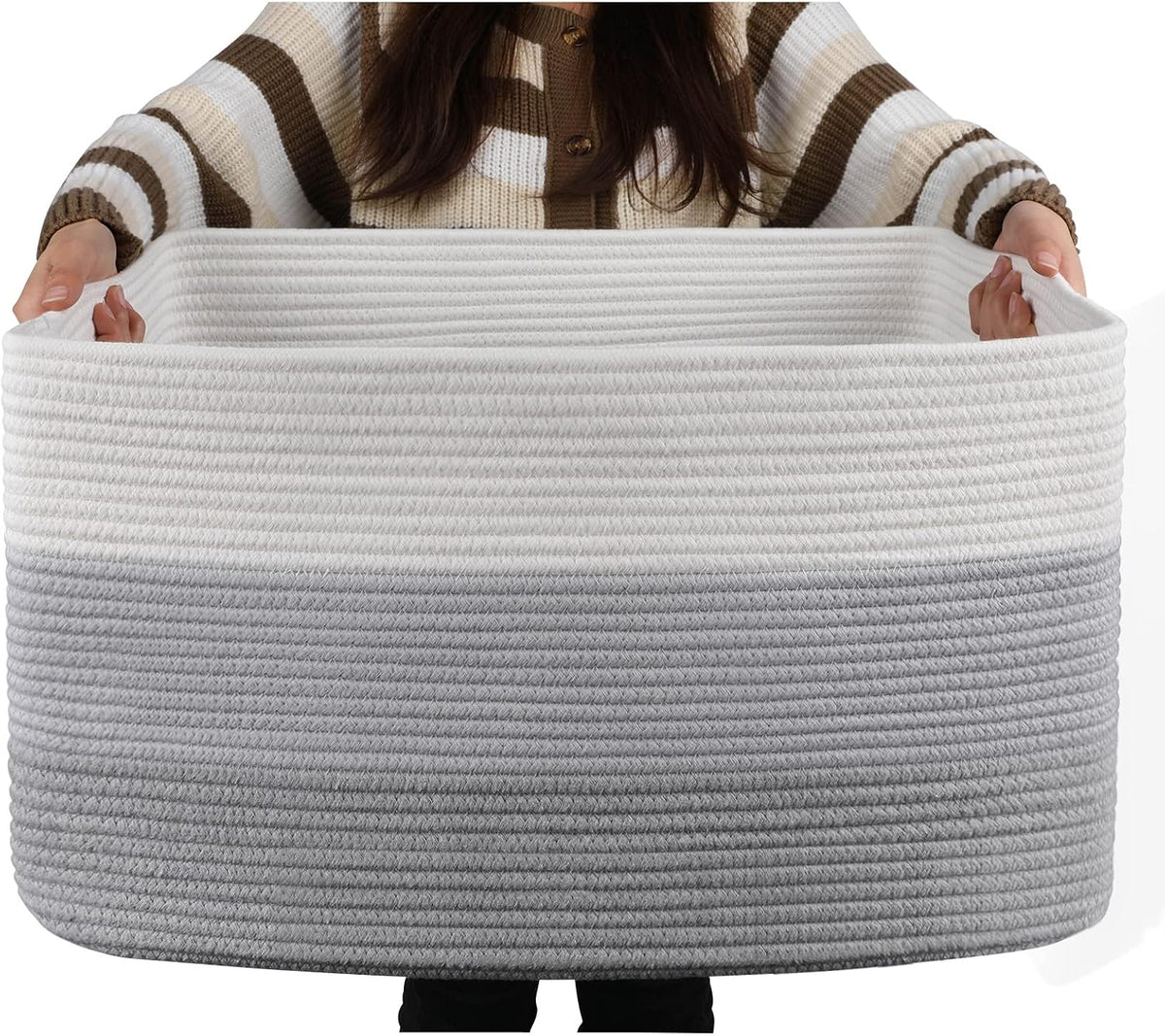 OIAHOMY Blanket Basket Laundry Basket Dog Toy Basket 75L Gradient Grey