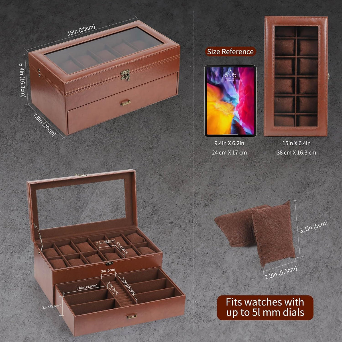 AUTOARK Leather & Velvet Watch Box & Sunglass Organizer,Coffee,MKAW041