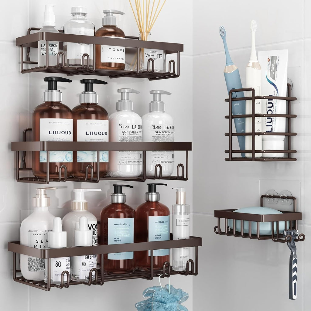 Liuoud 5 Pack Shower Caddy for Inside shower, Brown Bathroom Decor Set