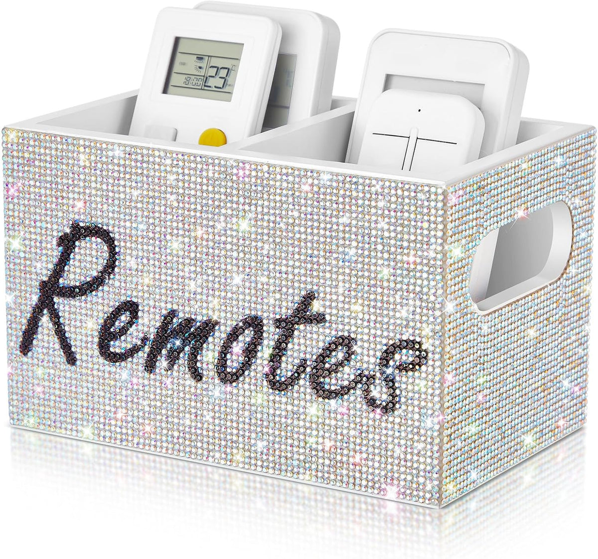 MotiMind Rhinestone Remote Control Holder,Desk Accessories for Gift, White