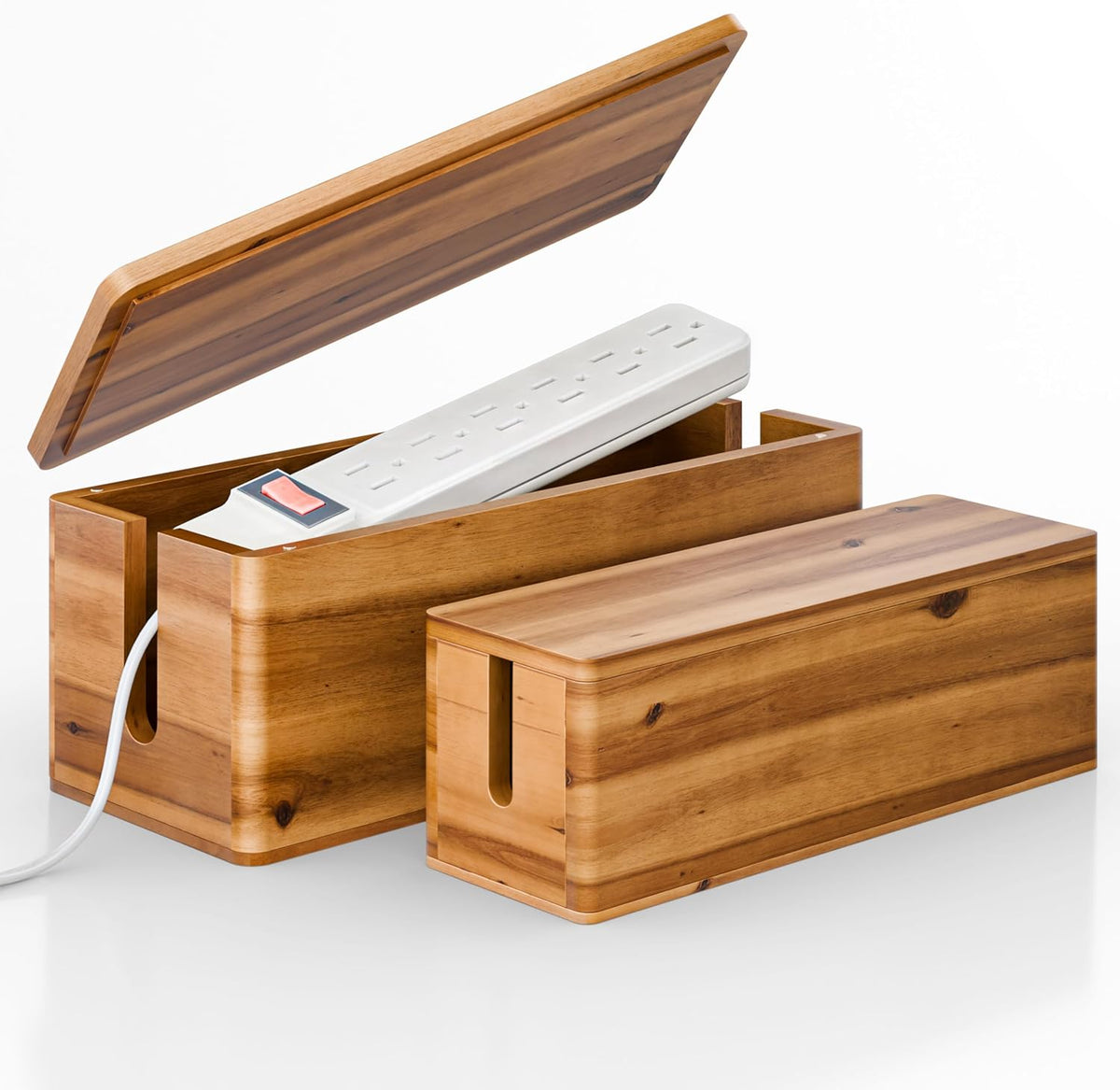 TIDITA Set 2 Sizes Wooden Cable Management Box Round Edge, Magnetic Lid