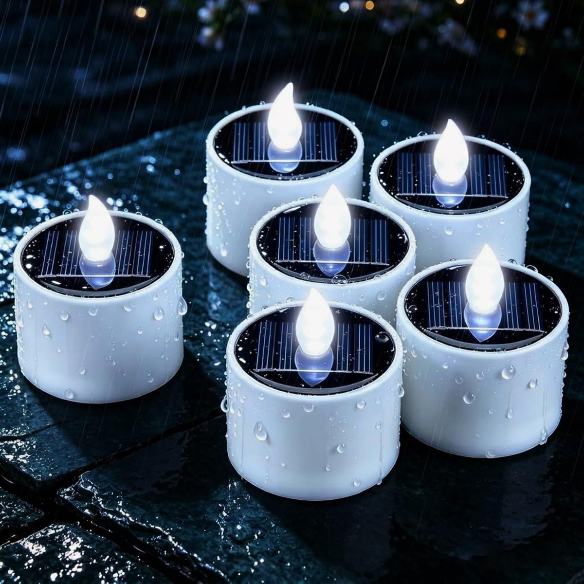 6 Pack Cool White Flickering Outdoor Waterproof LED Solar Candles