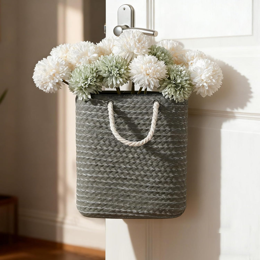 Vaseking 8 inch Ceramic Modern Minimalism Creative Vase with Hanging Rope