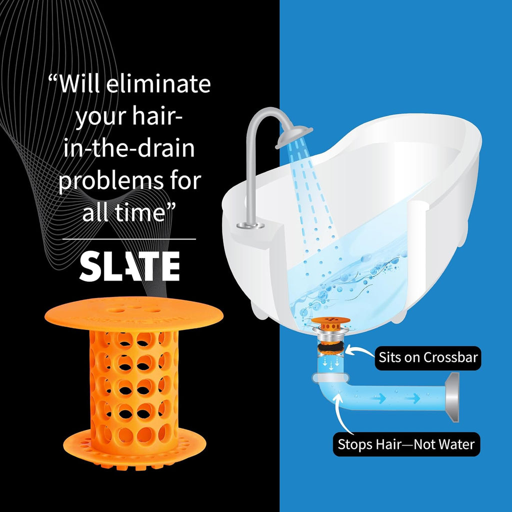 TubShroom Bathtub Drain Hair Catcher – In-Drain Tub Strainer & Clog Prevention Protector, Fits Standard 1.4”–1.75” Tub Drains, Easy Clean, Captures Human & Pet Hair out of Sight (Orange)