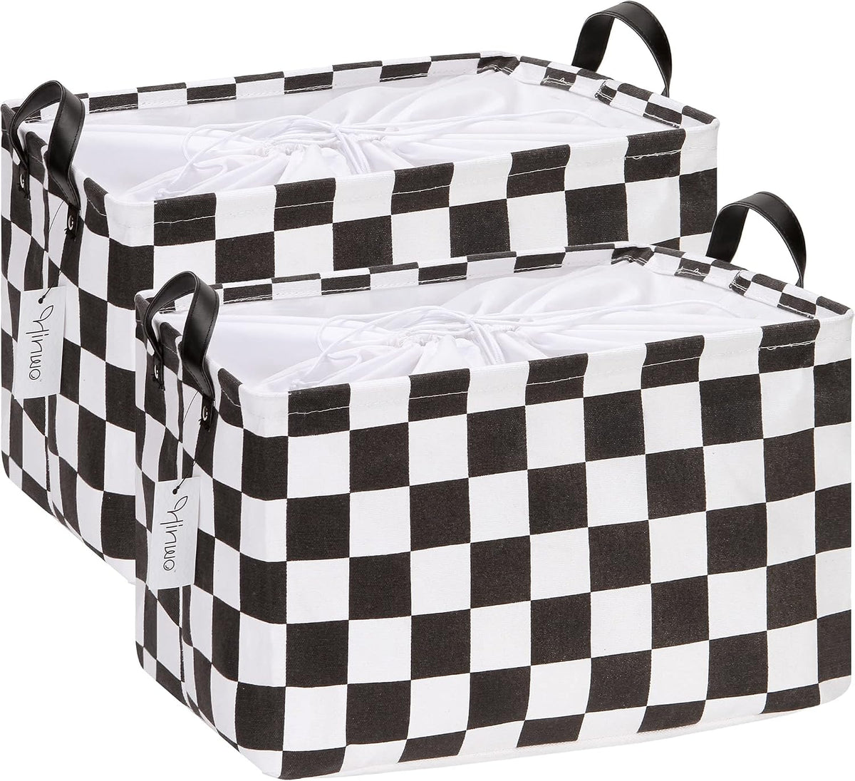Hinwo 33L Large Canvas Storage Baskets with Lid and Handles, 2-Pack