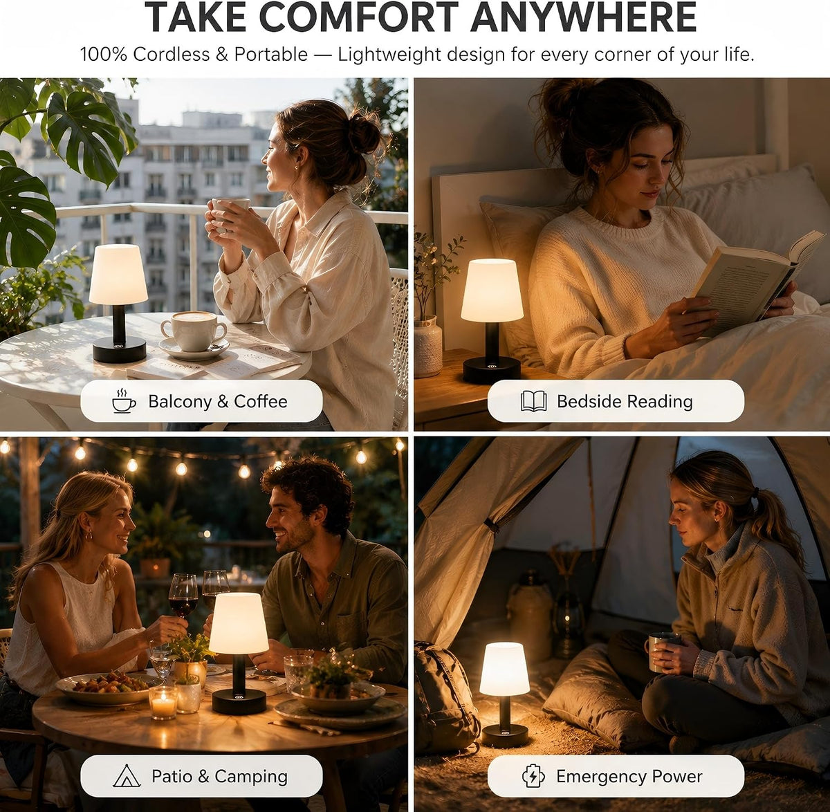 NOVEINN Shower Lamp IP54 Waterproof, Cordless Table Lamp, Black 1 Pack