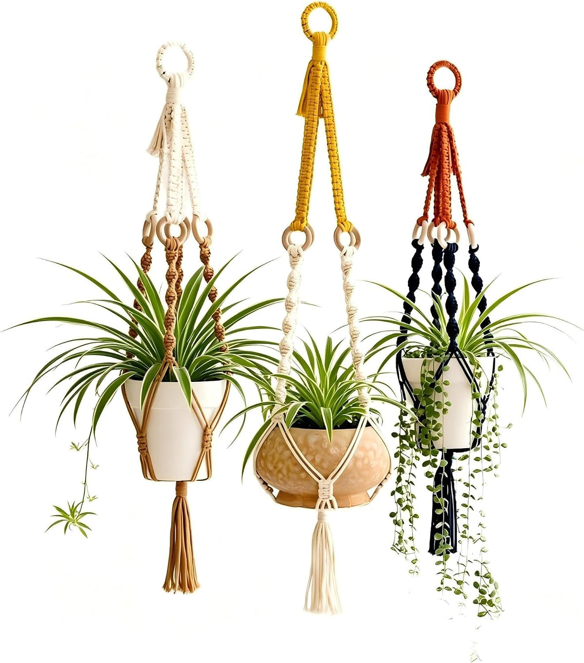Macrame Plant Hangers Indoor, 3 Pack Ceiling Flower Pot Holder Macrame Plant Pots, Decorative Boho Plant Holders Set Macrame Hanging Planters（Does not Include Flower pots or Green Plants）