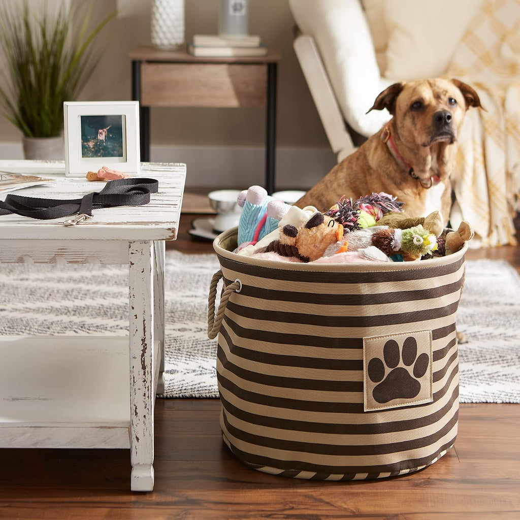 Bone Dry Dog Toy Basket, Round Brown Large, Collapsible