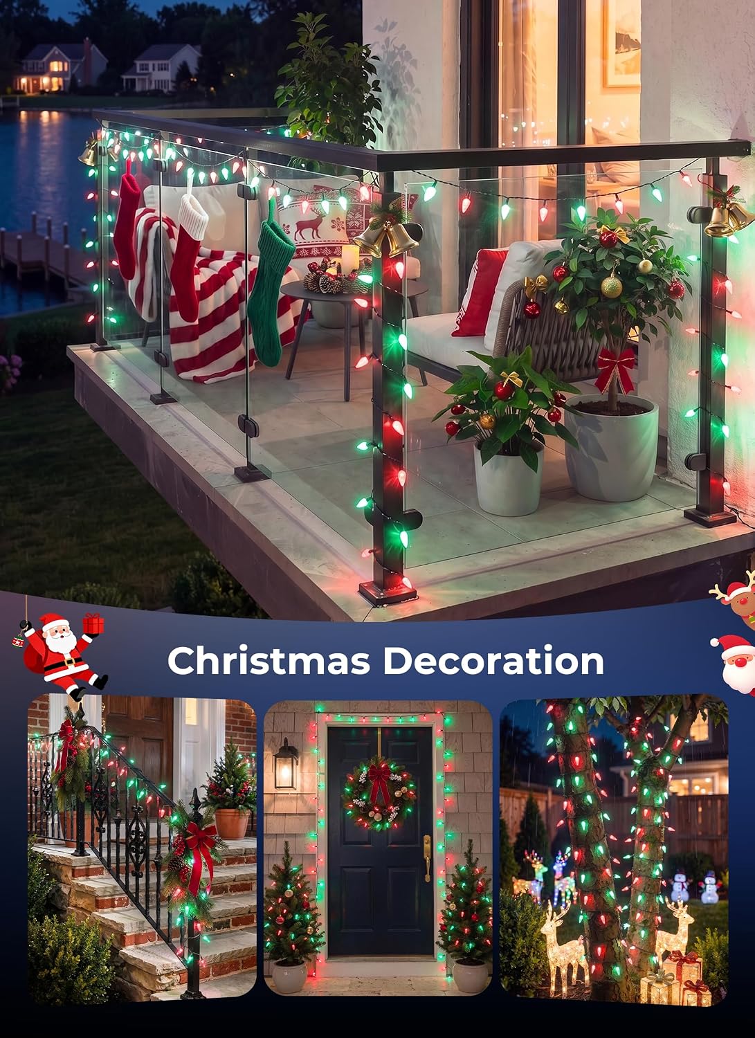 Minetom C6 Solar Christmas Lights, 50 LEDs Waterproof Outdoor String Lights