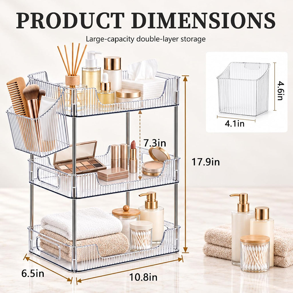 3-Tier Clear Bathroom Counter Organizer, Makeup Skincare Tray
